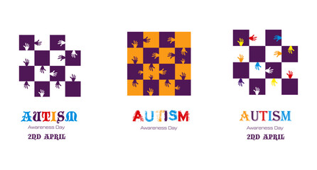 Set Of Three Multi-Colored Puzzle Logos For International Autism Awareness Day