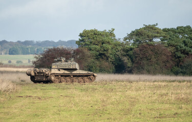 British army Challenger 2 II FV4034 main battle tank in action on a military exercise, Wilts UK