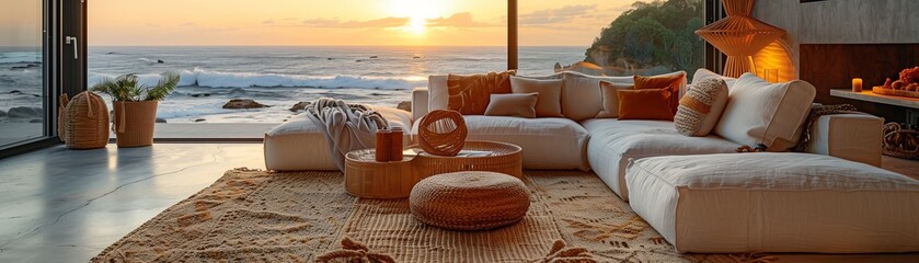 sofa with sea and light