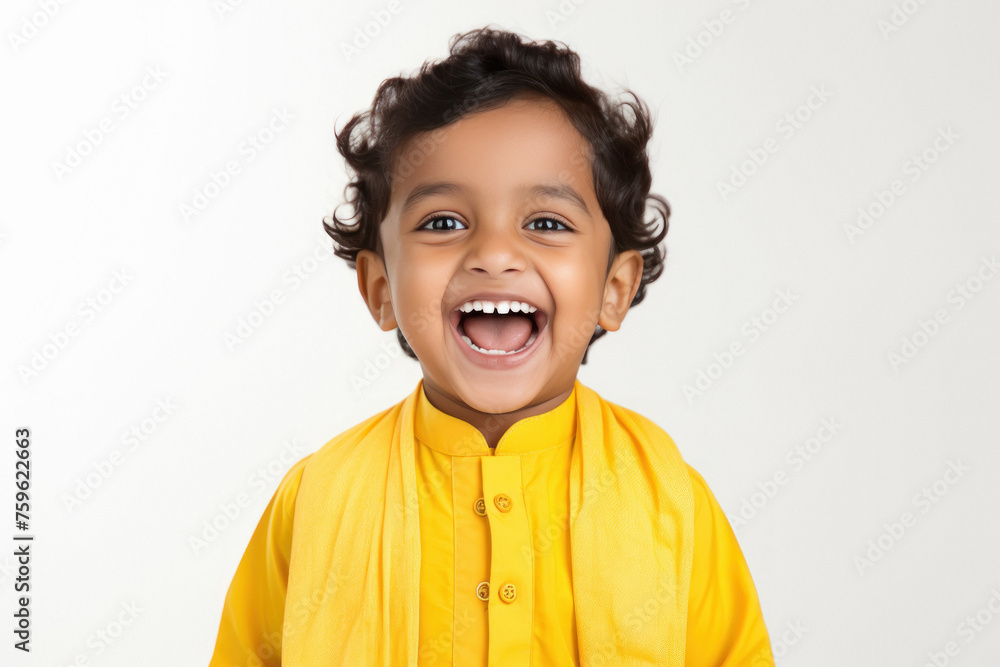 Wall mural Cute little boy giving happy expression