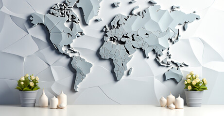 Unique world map design in gray color on a white background. Ideal for minimalist and modern decor...