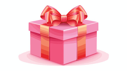 Pink gift or present box icon with green ribbon 
