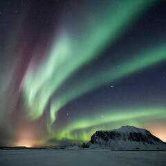 북극 밤하늘 위 오로라
aurora above the Arctic night sky - obrazy, fototapety, plakaty