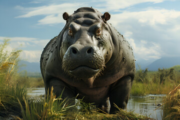 Obraz premium hippopotamus in the sky
