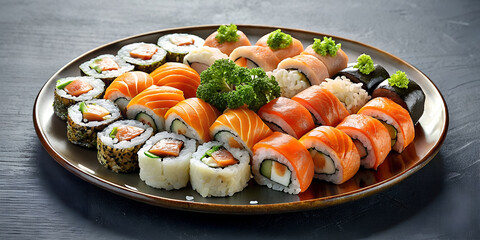 set of sushi, on a plate