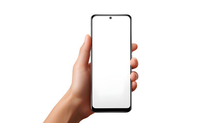 Hand Holding Phone with Blank Screen on Transparent Background, PNG Design Element - Hand Edited Generative AI - obrazy, fototapety, plakaty