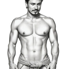 male torso | muscular model | shibari ropes | black and white | transparent background