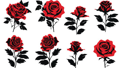 Roses silhouettes isolated illustration on white 