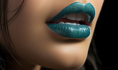 Close Up of Womans Mouth With Blue Lipstick