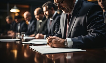 Businessman in Suit Writing on Paper