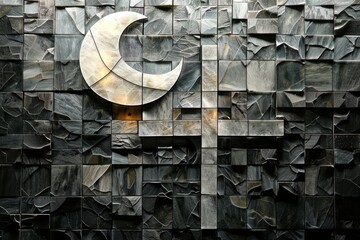 Textured realism Stained glass mosaic Moonlit Cross