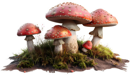 Enchanted Forest Mushrooms on Transparent Background, PNG Design Element - Hand Edited Generative AI