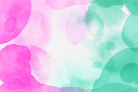 The abstract background illustration. The effect of painting with watercolors on a grainy textured paper. Pastel blurred shades. Multi-colored spots wallpaper. Pink, blue, aquamarine. 