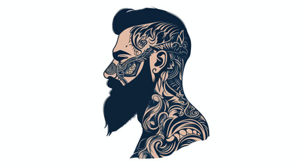 Tattooed bearded man on white background. Tattoo co