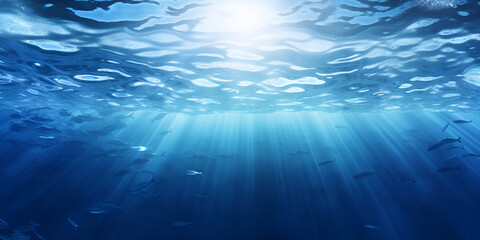 under water nature beauty reflection of light sunrays bubbly oceanic day background - obrazy, fototapety, plakaty