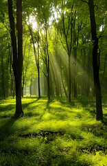 Fototapeta na wymiar green forest textured monochromatic background, generative ai