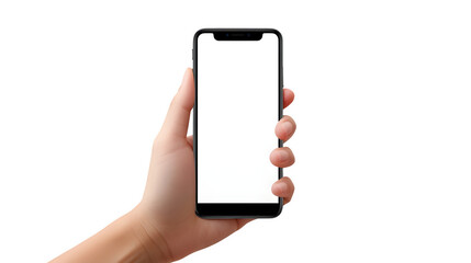 Hand Holding Phone with Blank Screen on Transparent Background, PNG Design Element - Hand Edited Generative AI