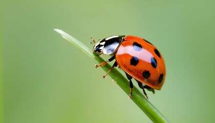 A Ladybug Perched On A Blade Of Grass