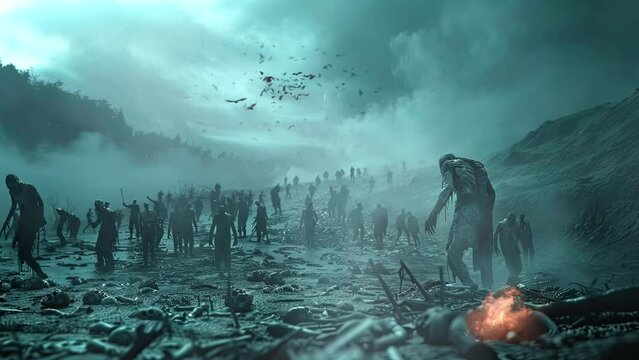 Undead Onslaught: Surviving the Nightmarish Zombie Horde. Seamless looping time-lapse virtual 4k video animation background