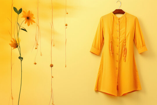 women dress or Kurtis on yellow background