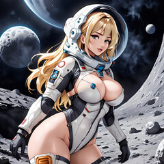 Astronaut girl in space suit on planet. Anime and manga style illustration. Created with Generative AI.