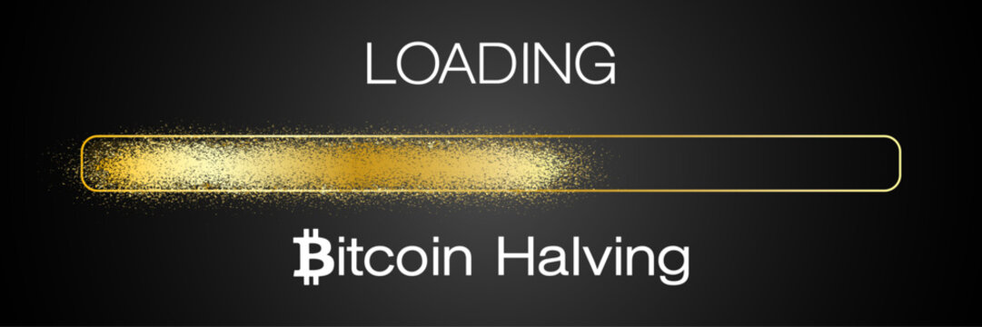 Vector of a loading bar for Bitcoin halving. Reward for Bitcoin cryptocurrency mining is cut in half in 2024 concept.