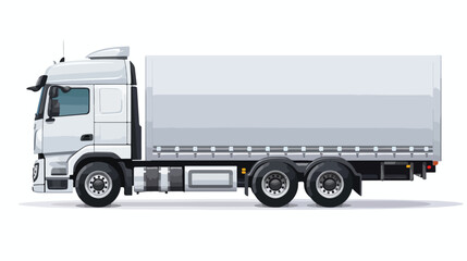 White silver truck with trailer flat vector isolate