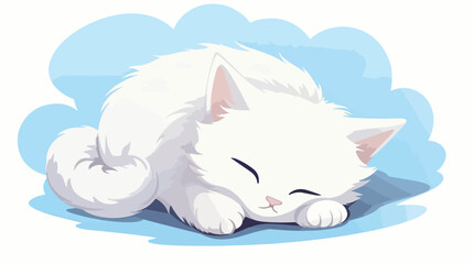 White sleeping cute cat flat vector isolated on white