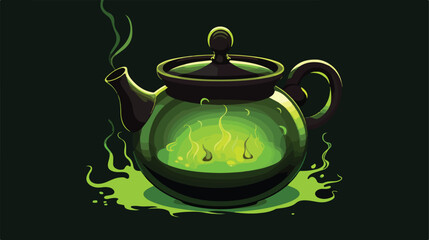 Witch kettle for Halloween. Black witch cauldron wi