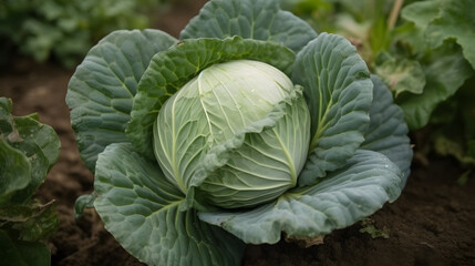 Ripe cabbage in the field