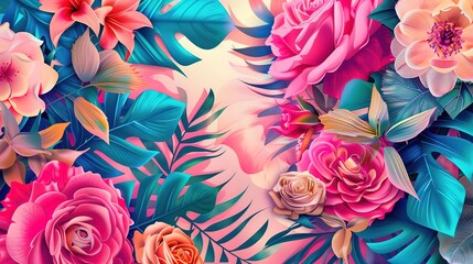 Flower arrangement of pink roses, flowers and colorful leaves. , generative ai