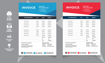 Business invoice form template. Invoicing quotes, money bills or price invoices and payment agreement design templates. Tax form, bill graphic or payment receipt page vector set