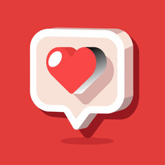 Red speech bubble with heart icon. Vector illustration.
