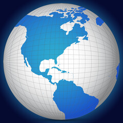 World map globe with shadow on a blue background
