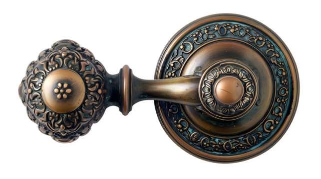 Antique Brass Doorknob on Transparent Background, PNG Design Element - Hand Edited Generative AI