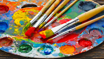 Obraz premium paint brushes on a palette