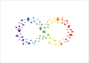 Creative Infinity Shape Logo Design With Logo Element Of Hands' Illustrations