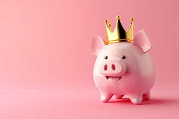 A piggy bank money box wearing a gold crown