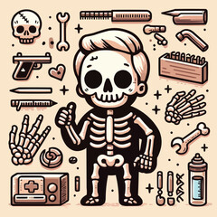 illustration, human skull, vector, human body part, human bone, human skeleton, fear, spooky, concepts, dancing, death, discovery, flag, horror, message, no people, placard, shock, copy space, grave, 