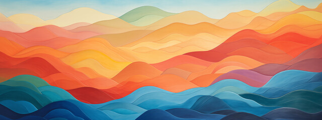 Abstract Colorful Layered Hills Sunset Scene
