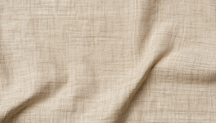 Wrinkle beige cotton linen fabric texture, detailed closeup, rustic crumpled vintage fabric.