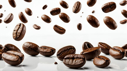 Falling coffee beans isolated on transparent background. generative.ai