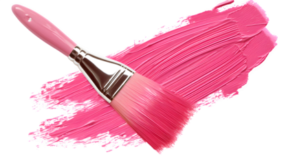 Pink Paint Brush Stroke on Transparent White Background, Artistic Design Element - Hand Edited Generative AI