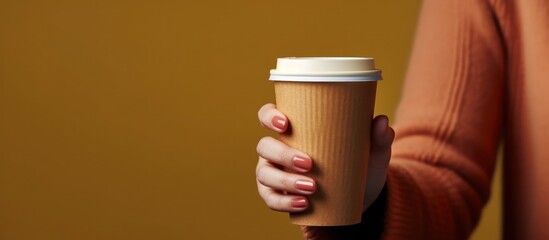 woman's hand holding a cup of chocolate coffee
