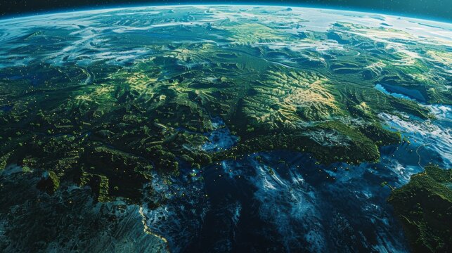 Planet earth view from above. The concept of the greatness and beauty of our planet and the preservation of its purity and wealth for future generations.