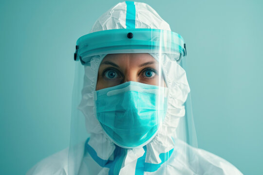 Portrait of a medical worker or doctor wearing a protective suit or suit to protect against viruses and pandemic.
