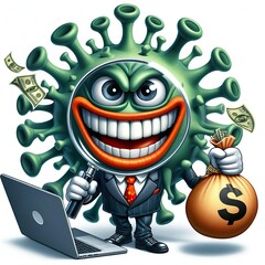 Funny illustration of a greedy computer virus.