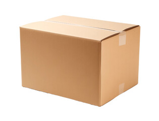 empty closed cardboard box mockup, png file of isolated cutout object with shadow on transparent background, Generative AI