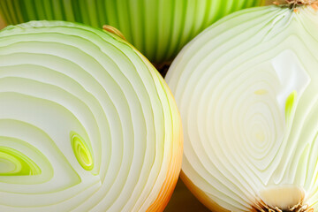 white onion halves of white juicy onion close-up, vegetable concept