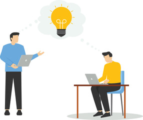 Brainstorming concept for creating ideas and innovation for future, Team work concept Meeting for comment, lamp developer, banner flat Vector illustration design